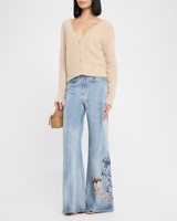 Nouveau Style français coton brodé de fleurs taille haute Stretch Skinny évasé jean pantalon décontracté Streetwear lavage léger femmes jean