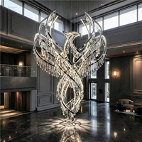 Lustre en cristal personnalisé en forme de phénix géant, pour hall d'hôtel, villa, salon, salle de banquet, centre commercial, luminaire suspendu en fer LED