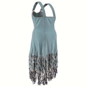 2025 Hot SaleXL-5XL Plus Size Denim Sleeveless Halter Fringe Patchwork Jeans <strong>Dress</strong> for Women - Product Image 6