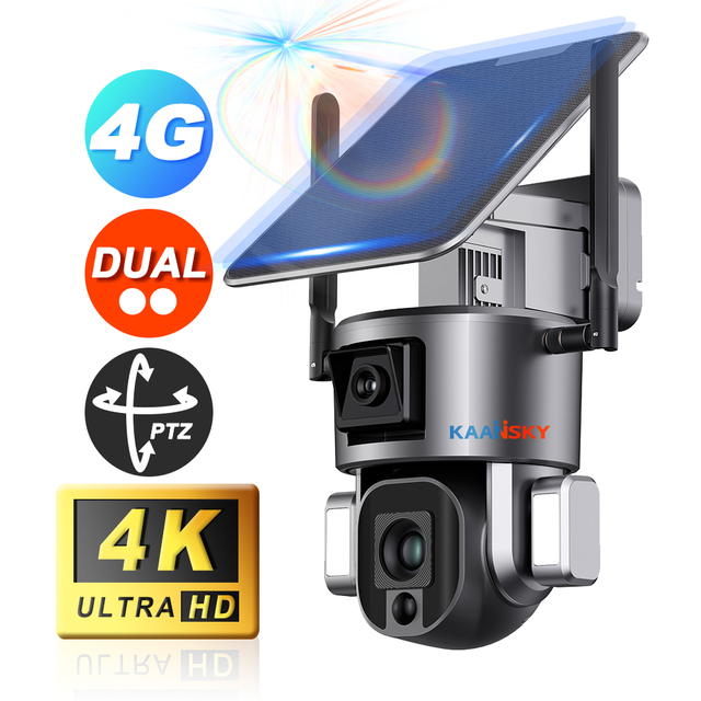 KAANSKY 4K Outdoor AI Auto Tracking PTZ Battery Security 4G Mobile Dual-Lens Solar Camera With Spotlights
