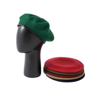 Spring Autumn Winter Large <b>Head</b> Size Wool Beret <b>Training</b> Security Guard Hat PU Leather Binding Beret Hat - Product Image 1