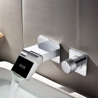 Robinet de lavabo mural en acier inoxydable à poignée unique avec affichage numérique intégré, mitigeur de salle de bain dissimulé en céramique pour hôtel