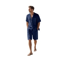 Ensemble short et shorty en lin pour homme, style plage, manches courtes, matière confortable, été, deux pièces