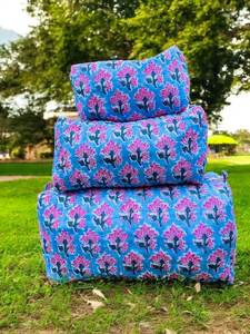 Cotton Make Up Bag Block Printed Toiletry Cosmetic Bag Handmade Lightweight Travel Organizer For Daily Use - Product Image 4