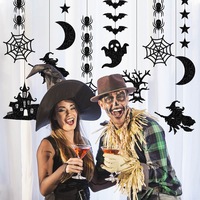 Guirlandes décoratives en papier pour Halloween, ornements suspendus, pendentifs araignée, sorcière, fantôme, chauve-souris, accessoires pour créer une ambiance festive