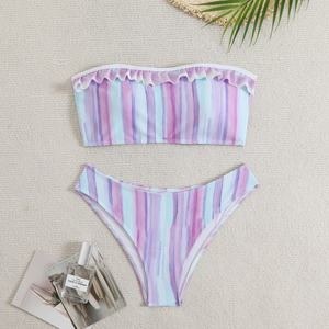 PASUXI Nouveau Ensemble Trois Pièces Tendance Bandeau String Bikini Maillot de Bain Femme Sexy Tissu Végétalien Uni Tenue de Plage - Product Image 4