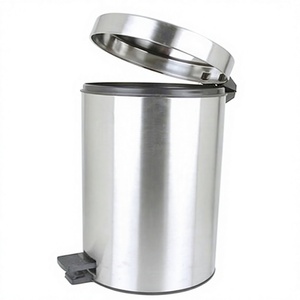Poubelle cylindrique en acier inoxydable avec pédale, poubelle à déchets pour l'intérieur, design minimaliste - Product Image 1