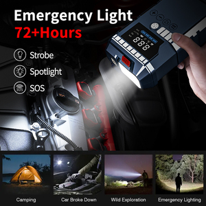 Портативное пусковое устройство OEM/ODM 4-в-1, 1000А, 12В, с быстрой зарядкой, LED-фонарем, защитой от искр, цифровым дисплеем, насосом для подкачки шин 150PSI, для экстренных ситуаций - Product Image 6