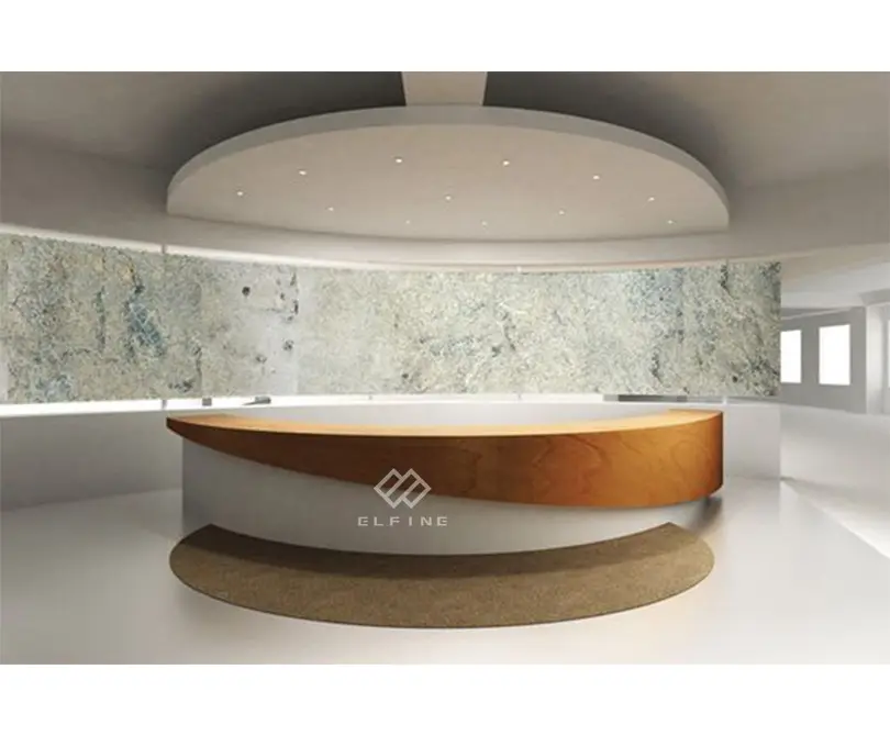 Circular salon furniture marble wooden custom made reception desks