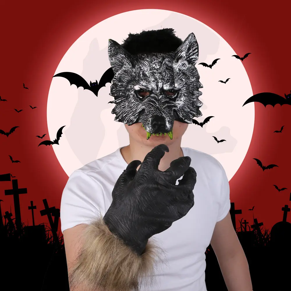 2022 Topeng Manusia Serigala Halloween Kombo Serigala Dengan Perlengkapan Dekorasi Halloween Topeng Iblis Menakutkan