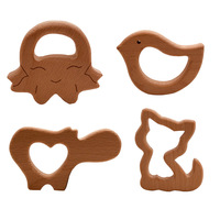 Jouet de dentition créatif pour enfants TK, en bois de hêtre poli, motif animal de dessin animé, avec perles détachables pour bébés