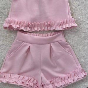 GSSO3639 Ensemble Enfant Fille Rose Uni Sans Manches Personnalisé pour Petites Filles Actives - Vente en Gros - Product Image 1