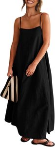 Abito Estivo in <span class=keywords><strong>Lino</strong></span> da <span class=keywords><strong>Donna</strong></span>, Vestito Lungo e Ampio con Spalline Sottili a Contrasto, Senza Maniche e Schiena Scoperta, Ideale per la Spiaggia - Product Image 6