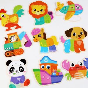 Nouveau puzzle 3D en bois à clipser, dessin animé, Montessori, apprentissage précoce, animaux, formes de circulation, jouets éducatifs en bois pour enfants - Product Image 2
