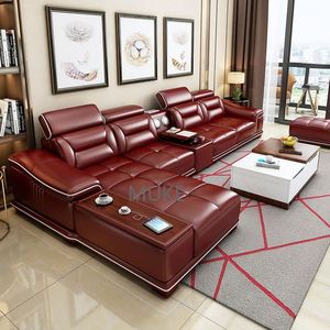 Divano in pelle semplice e moderno mobili chaise angolo intelligente divano set - Product Image 5
