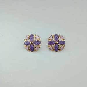 Pendientes de Flor de Acero Inoxidable con Baño de Oro PVD y Esmalte Morado, Joyería de Moda para Mujer - Product Image 1
