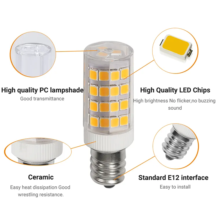 Ampoule Led E12 4w 450lm sans scintillement, lumière blanche chaude 3000k, fabriquée en chine, vente en gros