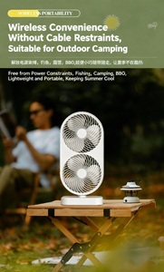 <span class=keywords><strong>Ventilateur</strong></span> oscillant à double cœur de bureau, fonctionnement <span class=keywords><strong>silencieux</strong></span> à batterie électrique, oscillation à 360°, flux d'air pour usage domestique et extérieur - Product Image 4