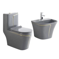 Ensemble Toilettes Modernes Gris Vasque Céramique Sanitaires Double Chasse Cuvette sur Pied Structure Monobloc pour Hôtels