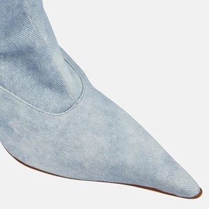 Wide Fit Thigh High Booties Women Blue Stiletto High Thin Heels Shoes Stretch Denim Over Knee Woman's Sexy Pointy Toe Pumps - Product Image 6