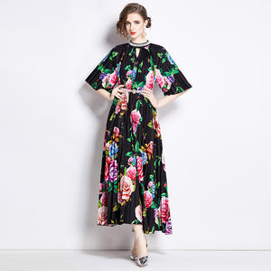 Sens supérieur transfrontalier de grande taille pour <span class=keywords><strong>femmes</strong></span> impression perles lourdes robe longue plissée jupe plissée tempérament Drees <span class=keywords><strong>femmes</strong></span> - Product Image 2