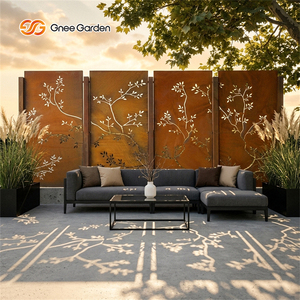 Paravent de jardin moderne en métal, orange rustique, rectangulaire, résistant aux intempéries, ornement extérieur pour la décoration de jardin - Product Image 3
