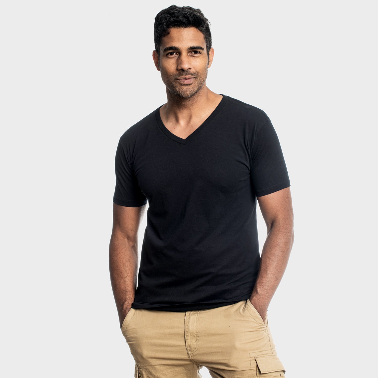 Custom Men's V-Neck T-Shirt Black Bamboo Viscose Made Soft Breathable Natrual Bamboo Viscose Jersey Fabrics Sustainable Material