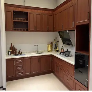 خزانة مطبخ بإطار من الألومنيوم مطلية بمطبخ خشبي وحدات