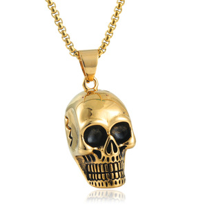 Collar con Colgante de Calavera de Acero Inoxidable, Color Plateado, Cadena de 3.0*60cm, Joyería Punk para Hombre, Diseño Geométrico - Product Image 5