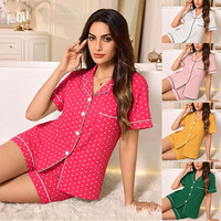 Nouvel Arrivage 2026 – Ensemble Pyjama Décontracté Sexy à Pois pour Femme – Haut à Manches Courtes et Short – Tenue d'Intérieur Confortable