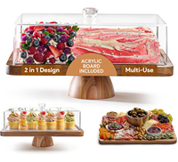 Support à gâteau en bois d'acacia avec couvercle - Plateau à gâteau rectangulaire, ensemble de présentation de desserts 2-en-1 et planche à charcuterie