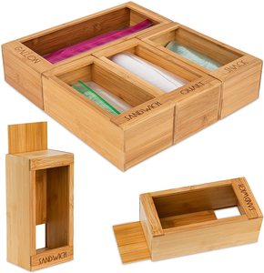 Addreen Ziplock Bag Dispenser Food Storage Bag Holder bamboo ziplock bag seperate storage organizer for kitchen