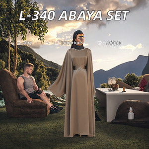 Conjunto de Abaya de Lujo para Mujer 2025, Modelo L-340, Estilo Musulmán para Fiesta, Transpirable, Crepé Satinado con Pedrería, Estilo Dubai para Bodas, Manga Larga, Poliéster - Product Image 2