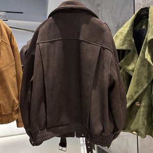 Veste en Cuir Véritable pour <span class=keywords><strong>Femme</strong></span> Automne 2025, Manteau Ample en Peau de Mouton Vintage, Blouson en Daim Marron Foncé - Product Image 5
