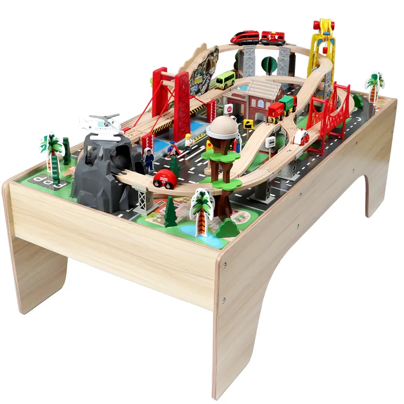 New Arrival 100Pcs Wooden Train Track Table Kids Montessori Wooden Educational Toys For 2-8 Years Olds Kids Learning