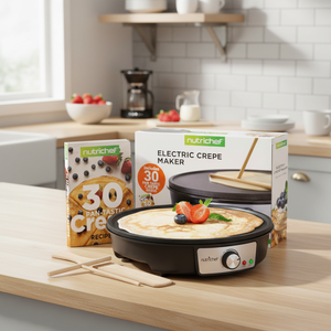 Piastra Elettrica per Crepes e Pancake da 12 Pollici con Superficie Antiaderente e Indicatori LED, Controllo della Temperatura Regolabile, Include Spa - Product Image 3
