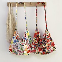 Nouveauté : Sacs bandoulière en toile à motifs floraux, cabas d'été quotidiens à fermeture éclair, logo personnalisé, vente en gros