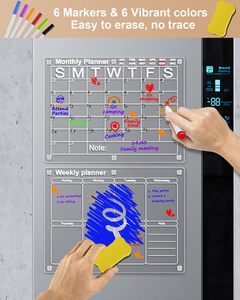 Calendrier mensuel et <span class=keywords><strong>hebdomadaire</strong></span> réutilisable en acrylique magnétique effaçable à sec pour réfrigérateur - Product Image 2