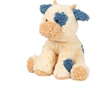 Peluche personnalisée en forme de vache, brodée, en tissu super doux, adorable, bleu crème, réchauffable au micro-ondes, pour anniversaire
