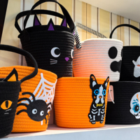 Panier de rangement en coton fait main, design personnalisé, nouveau modèle 2025, décoration d'Halloween pour enfants