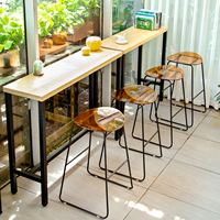 Table de bar en bois massif avec structure en acier carbone, plateau épais en pin, peinture à base d'eau, table de comptoir commerciale pour café, salon de thé