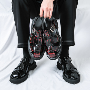 Sandales gladiateur respirantes à enfiler pour hommes en cuir de vachette, style vintage romain, semelle épaisse en caoutchouc, chaussures décontractées d'été pour l'extérieur et les affaires - Product Image 6