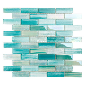 Mosaïque de verre <span class=keywords><strong>vert</strong></span> texturée peinte à la main, teinte turquoise aqua irisée, rectangulaire linéaire, pour la <span class=keywords><strong>d</strong></span>écoration des piscines de complexe hôtelier et des éléments aquatiques - Product Image 6