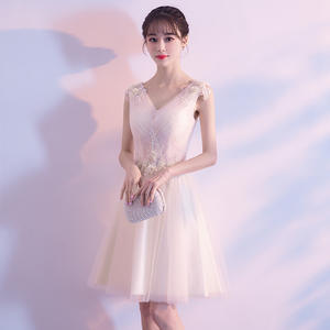 Sws320 أنيق رقبة مربعة شمبانيا تول يزين ثوب الكرة فستان رسمي طويل مأدبة سهرة حفلة موسيقية فساتين وصيفة العروس - Product Image 6