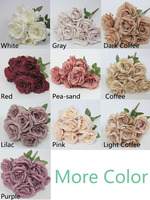 Dekorasi Pernikahan Buket Dusty Rose - 10 Tangkai Bunga Sutra Artifisial Real Touch untuk Dekorasi Rumah