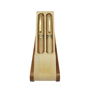 Penjualan laris 2 pena bambu mewah Set hadiah dengan Logo kustom perlengkapan kantor air mancur bambu & pena rol dengan kotak bambu lipat - Product Image 4