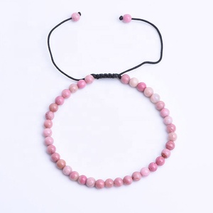 Pulsera de Cuentas Redondas de Piedra Natural de 4 mm, Cuerda Negra Tejida a Mano, Ajustable, de la Amistad - Product Image 5