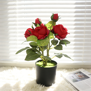 Kunstbloemen in pot, decoratieve kunststof bruidsrozen, binnenbonsai, fluweelzachte bloemen, goedkope kunstplanten van plastic - Product Image 5