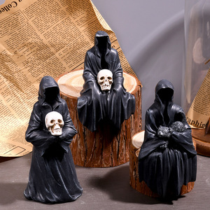 Halloween Black Robe Ornament Resin Ghost Figure Indoor Decoration for Home Desktop Car Halloween Decor - Product Image 1