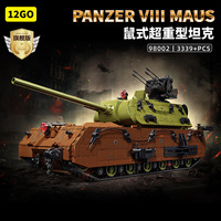 12GO Mouse Super Heavy Tank 98001-02 Blocs de construction en plastique à petites particules 800+ pièces, jouet éducatif à assembler alimenté par piles, pour les enfants